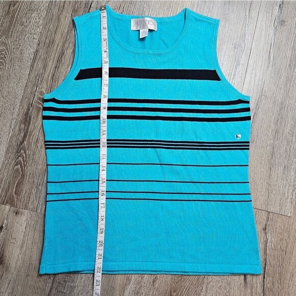 CASUAL CORNER Annex Nautical Striped Teal Blue Knit CottonBlend Shell Tank Top M - Picture 5 of 10